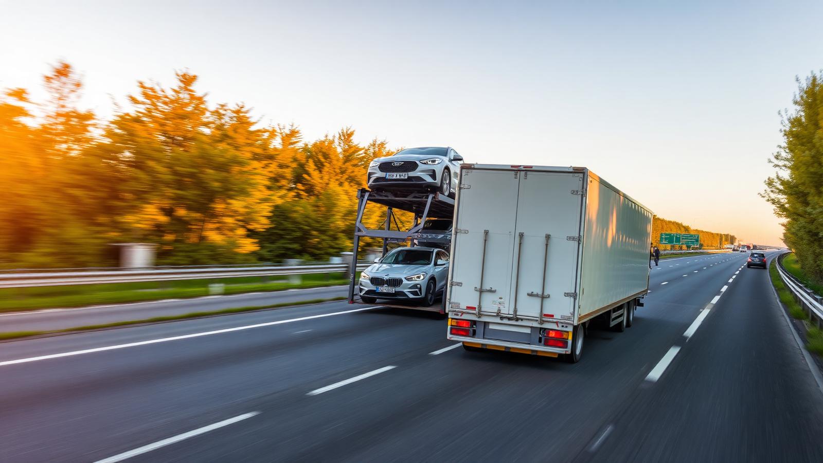 Autotransporter onderweg naar Nederland